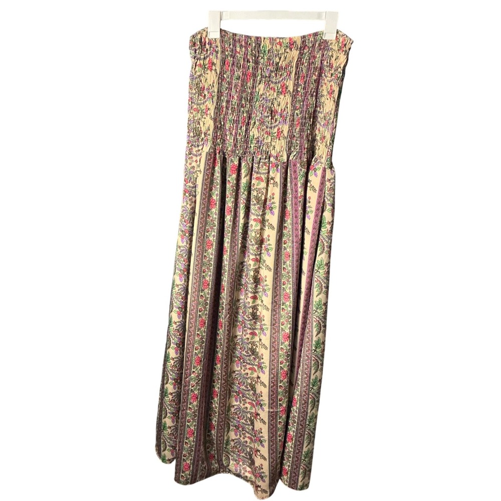 Earthbound Trading Co Reversible Maxi Skirt Smocked Dress Boho Floral Paisley L